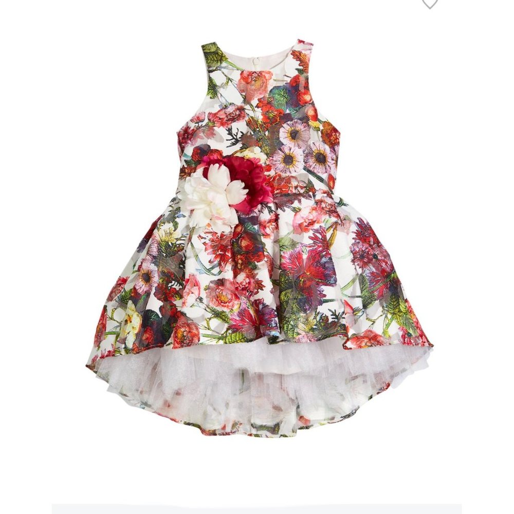 Little Miss Aoki Gown in Tule Floral with Rosettes sz 10/12